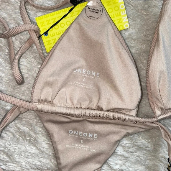 NWT OneOne Swimwear SET Bikini Ariel Sand Nude Beige Skimpy Small Triangle NEW - Picture 4 of 7